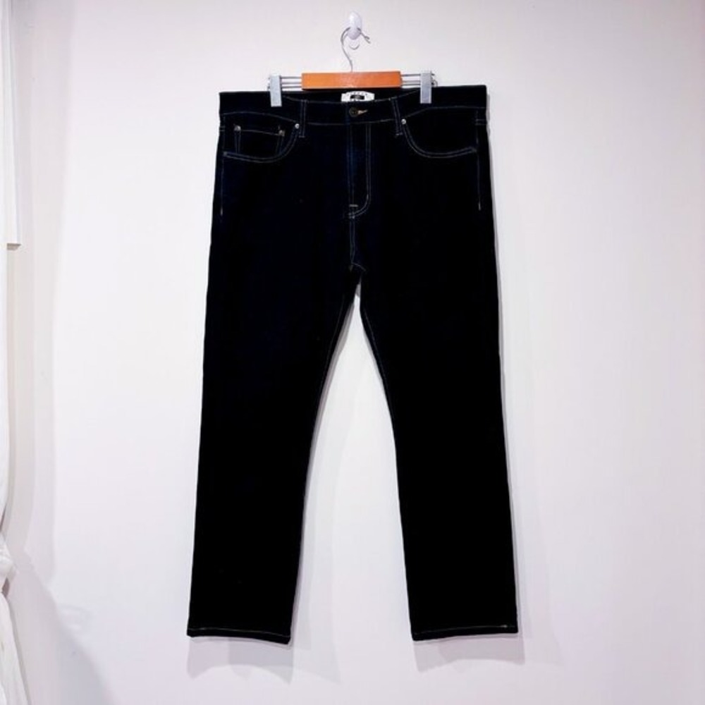 JOSEPH ABBOUD Dark Indigo Stretch Straight Leg Jeans Contrast Stitch Size 36